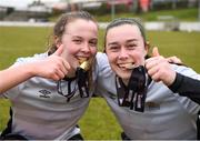 9 March 2018; Goalscorer Chloe Moloney, left, and Orlaith Conlon of IT Carlow celebrate with their winners medals after the RUSTLERS WSCAI Kelly Cup Final match between UCC and IT Carlow at Jackman Park in Limerick.  Photo by Diarmuid Greene/Sportsfile