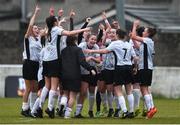 9 March 2018; Goalscorer Chloe Moloney of IT Carlow is surrounded by team-mates as they celebrate after the RUSTLERS WSCAI Kelly Cup Final match between UCC and IT Carlow at Jackman Park in Limerick.  Photo by Diarmuid Greene/Sportsfile