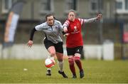 9 March 2018; Orlaith Conlon of IT Carlow in action against Katie McCarthy of UCC during the RUSTLERS WSCAI Kelly Cup Final match between UCC and IT Carlow at Jackman Park in Limerick.  Photo by Diarmuid Greene/Sportsfile