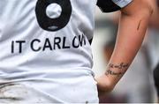 9 March 2018; A view of a tattoo on Megan Lynch of IT Carlow during the RUSTLERS WSCAI Kelly Cup Final match between UCC and IT Carlow at Jackman Park in Limerick.  Photo by Diarmuid Greene/Sportsfile