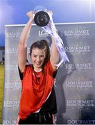 9 March 2018; RCSI captain Eva Gilmore lifts the cup after the Gourmet Food Parlour HEC Donaghy Cup Final match between RCSI and DCU at IT Blanchardstown in Blanchardstown, Dublin. Photo by Piaras Ó Mídheach/Sportsfile