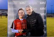 9 March 2018; Player of the Match Rosin Baker of RCSI is presented with her award by Donal Barry from the Ladies HEC after the Gourmet Food Parlour HEC Donaghy Cup Final match between RCSI and DCU at IT Blanchardstown in Blanchardstown, Dublin. Photo by Piaras Ó Mídheach/Sportsfile