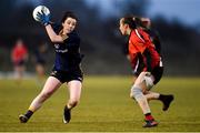 9 March 2018; Karla Emerson of DCU in action against Melissa Duggan of RCSI during the Gourmet Food Parlour HEC Donaghy Cup Final match between RCSI and DCU at IT Blanchardstown in Blanchardstown, Dublin. Photo by Piaras Ó Mídheach/Sportsfile