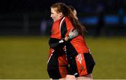 9 March 2018; Niamh Sheridan, left, and Melissa Duggan of RCSI celebrate after the Gourmet Food Parlour HEC Donaghy Cup Final match between RCSI and DCU at IT Blanchardstown in Blanchardstown, Dublin. Photo by Piaras Ó Mídheach/Sportsfile