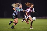 9 March 2018; Olivia Divilly of NUI Galway in action against Laoise Duffy of Queen's University, Belfast, during the Gourmet Food Parlour HEC O'Connor Shield Final match between Queen's University and NUI Galway at the GAA National Games Development Centre in Abbotstown, Dublin. Photo by Brendan Moran/Sportsfile