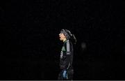 9 March 2018; Queen's University, Belfast, goalkeeper Julie Curran stands in the rain during the Gourmet Food Parlour HEC O'Connor Shield Final match between Queen's University and NUI Galway at the GAA National Games Development Centre in Abbotstown, Dublin. Photo by Brendan Moran/Sportsfile