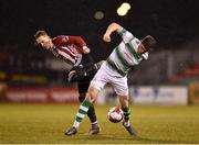 9 March 2018; Lee Grace of Shamrock Rovers in action against Ronan Curtis of Derry City during the SSE Airtricity League Premier Division match between Shamrock Rovers and Derry City at Tallaght Stadium in Tallaght, Dublin. Photo by Seb Daly/Sportsfile