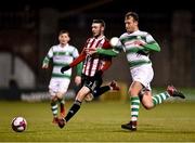 9 March 2018; Jamie McDonagh of Derry City in action against Ally Gilchrist of Shamrock Rovers during the SSE Airtricity League Premier Division match between Shamrock Rovers and Derry City at Tallaght Stadium in Tallaght, Dublin. Photo by Seb Daly/Sportsfile
