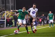 9 March 2018; Karl Sheppard of Cork City in action against Robbie Benson of Dundalk during the SSE Airtricity League Premier Division match between Dundalk and Cork City at Oriel Park in Dundalk, Louth. Photo by Stephen McCarthy/Sportsfile