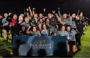 9 March 2018; The Queen's University Belfast team celebrate with the O'Connor Shield after the Gourmet Food Parlour HEC O'Connor Shield Final match between Queen's University and NUI Galway at the GAA National Games Development Centre in Abbotstown, Dublin. Photo by Brendan Moran/Sportsfile