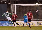 9 March 2018; Graham Burke of Shamrock Rovers shoots to score his side's first goal during the SSE Airtricity League Premier Division match between Shamrock Rovers and Derry City at Tallaght Stadium in Tallaght, Dublin. Photo by Seb Daly/Sportsfile