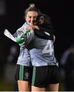 9 March 2018; Queen's University Belfast players Clare Mulveanna, left, and Niamh Treanor celebrate the final whistle of the Gourmet Food Parlour HEC O'Connor Shield Final match between Queen's University and NUI Galway at the GAA National Games Development Centre in Abbotstown, Dublin. Photo by Brendan Moran/Sportsfile