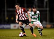 9 March 2018; Aaron McEneff of Derry City in action against Brandon Miele of Shamrock Rovers during the SSE Airtricity League Premier Division match between Shamrock Rovers and Derry City at Tallaght Stadium in Tallaght, Dublin. Photo by Seb Daly/Sportsfile