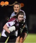 9 March 2018; Kristy Ryan of NUI Galway in action against Clara Mulveanna of Queen's University, Belfast, during the Gourmet Food Parlour HEC O'Connor Shield Final match between Queen's University and NUI Galway at the GAA National Games Development Centre in Abbotstown, Dublin. Photo by Brendan Moran/Sportsfile