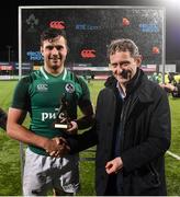 9 March 2018; Pictured is Jim Dollard, Executive Director of Electric Ireland, presenting Jack O'Sullivan of Ireland with the Player of the Match award for his outstanding performance in the Electric Ireland U20s Six Nations Home Game, Ireland U20 vs Scotland U20 in Donnybrook Stadium. Electric Ireland believe in Smarter Living and for rugby fans these matches are the smarter choice to experience the Six Nations atmosphere while seeing at first hand the future stars of Irish rugby. #FutureStars. Photo by David Fitzgerald/Sportsfile