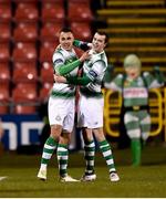 9 March 2018; Graham Burke of Shamrock Rovers, left, is congratulated by team-mate Sean Kavanagh, after scoring his second and his side's fourth goal during the SSE Airtricity League Premier Division match between Shamrock Rovers and Derry City at Tallaght Stadium in Tallaght, Dublin. Photo by Seb Daly/Sportsfile