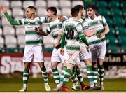 9 March 2018; Ronan Finn of Shamrock Rovers, second left, is congratulated by team-mate Graham Burke, after scoring his side's third goal during the SSE Airtricity League Premier Division match between Shamrock Rovers and Derry City at Tallaght Stadium in Tallaght, Dublin. Photo by Seb Daly/Sportsfile