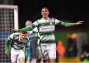 9 March 2018; Graham Burke of Shamrock Rovers celebrates after scoring his third and his side's fifth goal during the SSE Airtricity League Premier Division match between Shamrock Rovers and Derry City at Tallaght Stadium in Tallaght, Dublin. Photo by Seb Daly/Sportsfile