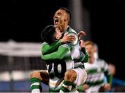 9 March 2018; Graham Burke of Shamrock Rovers celebrates with team-mate Trevor Clarke after scoring his third and his side's fifth goal during the SSE Airtricity League Premier Division match between Shamrock Rovers and Derry City at Tallaght Stadium in Tallaght, Dublin. Photo by Seb Daly/Sportsfile