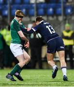 9 March 2018; Fraser Strachan of Scotland performs a hand off on Tommy O'Brien of Ireland during the U20 Six Nations Rugby Championship match between Ireland and Scotland at Donnybrook Stadium in Dublin. Photo by David Fitzgerald/Sportsfile
