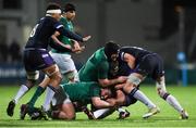 9 March 2018; Bradley Clements of Scotland is tackled by Eoghan Clarke, left, and Tom O'Toole during the U20 Six Nations Rugby Championship match between Ireland and Scotland at Donnybrook Stadium in Dublin. Photo by David Fitzgerald/Sportsfile