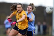 10 March 2018; Aishling Sheridan of DCU in action against Sarah Gormally of UCD during the Gourmet Food Parlour HEC O'Connor Cup semi-final match between Dublin City University and University College Dublin at IT Blanchardstown in Blanchardstown, Dublin. Photo by David Fitzgerald/Sportsfile