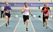 10 March 2018; John O'Loughlan of Crusaders A.C., Co Dublin, competing in the M50 60m along with Hugh Walsh of Lucan Harriers A.C., Co Dublin, right, during the Irish Life Health National Masters Indoor Championships at Athlone IT in Athlone, Co Westmeath. Photo by Sam Barnes/Sportsfile