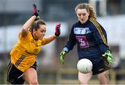 10 March 2018; Dearbhla Gowerr of UCD in action against Aishling Sheridan of DCU during the Gourmet Food Parlour HEC O'Connor Cup semi-final match between Dublin City University and University College Dublin at IT Blanchardstown in Blanchardstown, Dublin. Photo by David Fitzgerald/Sportsfile