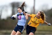 10 March 2018; Michelle Davoren of UCD in action against Katie Murray of DCU during the Gourmet Food Parlour HEC O'Connor Cup semi-final match between Dublin City University and University College Dublin at IT Blanchardstown in Blanchardstown, Dublin. Photo by David Fitzgerald/Sportsfile