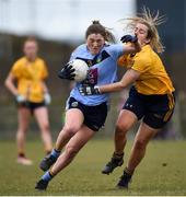 10 March 2018; Tarah O'Sullivan of UCD in action against Katie Murray of DCU during the Gourmet Food Parlour HEC O'Connor Cup semi-final match between Dublin City University and University College Dublin at IT Blanchardstown in Blanchardstown, Dublin. Photo by David Fitzgerald/Sportsfile