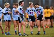 10 March 2018; Niamh Ryan of UCD, front, and her team-mates dejected after the Gourmet Food Parlour HEC O'Connor Cup semi-final match between Dublin City University and University College Dublin at IT Blanchardstown in Blanchardstown, Dublin. Photo by Piaras Ó Mídheach/Sportsfile