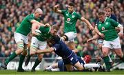10 March 2018; Dan Leavy of Ireland is tackled by Gordon Reid of Scotland during the NatWest Six Nations Rugby Championship match between Ireland and Scotland at the Aviva Stadium in Dublin. Photo by Ramsey Cardy/Sportsfile