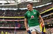 10 March 2018; Jacob Stockdale of Ireland celebrates after scoring his side's second try during the NatWest Six Nations Rugby Championship match between Ireland and Scotland at the Aviva Stadium in Dublin. Photo by Brendan Moran/Sportsfile