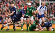 10 March 2018; Rory Best of Ireland is tackled by Grant Gilchrist of Scotland during the NatWest Six Nations Rugby Championship match between Ireland and Scotland at the Aviva Stadium in Dublin. Photo by Ramsey Cardy/Sportsfile