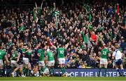 10 March 2018; Ireland supporters celebrate their side's third try, scored by Conor Murray, during the NatWest Six Nations Rugby Championship match between Ireland and Scotland at the Aviva Stadium in Dublin. Photo by Brendan Moran/Sportsfile