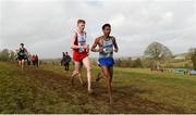10 March 2018; Efrem Gidey, 463, of Le Cjeile SS Tyrrelstown, Co Dublin, on his way to winning the senior boys 6000m from second place Sean O'Leary of St Aidan's CBS  during the Irish Life Health All Ireland Schools Cross Country at Waterford IT in Waterford. Photo by Matt Browne/Sportsfile