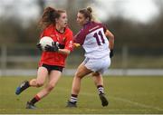 10 March 2018; Emma Spillane of UCC in action against Laura Rogers of UL during the Gourmet Food Parlour HEC O'Connor Cup semi-final match between University of Limerick and University College Cork at IT Blanchardstown in Blanchardstown, Dublin. Photo by Piaras Ó Mídheach/Sportsfile