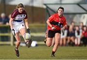 10 March 2018; Grace Kelly of UL gets past Marie Ambrose of UCC during the Gourmet Food Parlour HEC O'Connor Cup semi-final match between University of Limerick and University College Cork at IT Blanchardstown in Blanchardstown, Dublin. Photo by Piaras Ó Mídheach/Sportsfile