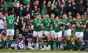 10 March 2018; Ireland players and supporters celebrate after Sean Cronin scored their side's fourth try during the NatWest Six Nations Rugby Championship match between Ireland and Scotland at the Aviva Stadium in Dublin. Photo by Brendan Moran/Sportsfile