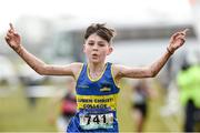 10 March 2018; Oisin Duffy of Lumen Christi, Co Derry, celebrates winning the boys minor 2500m during the Irish Life Health All Ireland Schools Cross Country at Waterford IT in Waterford. Photo by Matt Browne/Sportsfile