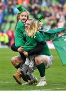 10 March 2018; Keith Earls of Ireland with his daughters Ella May, left, and Laurie after the NatWest Six Nations Rugby Championship match between Ireland and Scotland at the Aviva Stadium in Dublin. Photo by Brendan Moran/Sportsfile