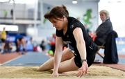 10 March 2018; Shirley Fennelly of Tramore A.C., Co Waterford, competing in the F45 Long Jump during the Irish Life Health National Masters Indoor Championships at Athlone IT in Athlone, Co Westmeath. Photo by Sam Barnes/Sportsfile