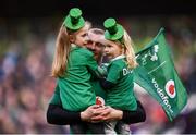10 March 2018; Keith Earls of Munster with his daughters Laurie, right, and Ella May following the NatWest Six Nations Rugby Championship match between Ireland and Scotland at the Aviva Stadium in Dublin. Photo by Stephen McCarthy/Sportsfile