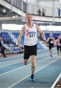 10 March 2018; John O'Loughlan of Crusaders A.C., Co Dublin, competing in the M50 400m during the Irish Life Health National Masters Indoor Championships at Athlone IT in Athlone, Co Westmeath. Photo by Sam Barnes/Sportsfile