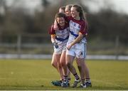 10 March 2018; Roisin Howard, left, and Shauna Howley of UL celebrate after the Gourmet Food Parlour HEC O'Connor Cup semi-final match between University of Limerick and University College Cork at IT Blanchardstown in Blanchardstown, Dublin. Photo by Piaras Ó Mídheach/Sportsfile