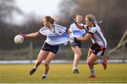 10 March 2018; Blaithin Mackin of UUJ in action against Fiona Doherty of IT Sligo during the Gourmet Food Parlour HEC Lynch Cup Final match between University of Ulster Jordanstown and Institute of Technology Sligo at IT Blanchardstown in Blanchardstown, Dublin. Photo by David Fitzgerald/Sportsfile