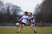 10 March 2018; Megan Sheridan of UUJ in action against Anna Tierney of IT Sligo during the Gourmet Food Parlour HEC Lynch Cup Final match between University of Ulster Jordanstown and Institute of Technology Sligo at IT Blanchardstown in Blanchardstown, Dublin. Photo by David Fitzgerald/Sportsfile