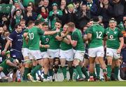 10 March 2018; Ireland players celebrate with Sean Cronin, centre, after he scored their side's fourth try during the NatWest Six Nations Rugby Championship match between Ireland and Scotland at the Aviva Stadium in Dublin. Photo by Brendan Moran/Sportsfile