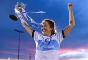 10 March 2018; UUJ captain Racheal Jordan celebrates with the trophy following their side's victory in the Gourmet Food Parlour HEC Lynch Cup Final match between University of Ulster Jordanstown and Institute of Technology Sligo at IT Blanchardstown in Blanchardstown, Dublin. Photo by David Fitzgerald/Sportsfile