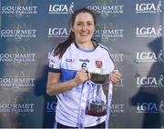 10 March 2018; UUJ captain Racheal Jordan celebrates with the trophy following their side's victory in the Gourmet Food Parlour HEC Lynch Cup Final match between University of Ulster Jordanstown and Institute of Technology Sligo at IT Blanchardstown in Blanchardstown, Dublin. Photo by David Fitzgerald/Sportsfile